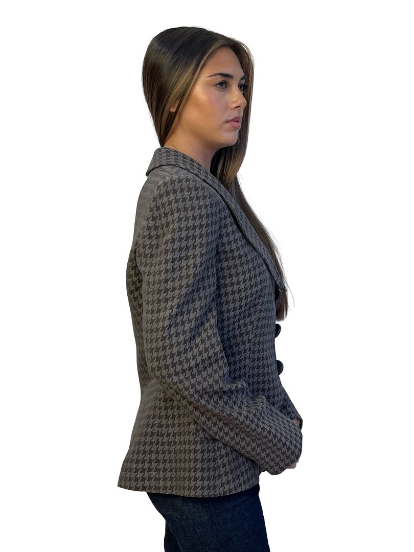 Giorgio Armani Grey / Brown Silk Blend Houndstooth Blazer w/ Detached Lapels. Size: 44