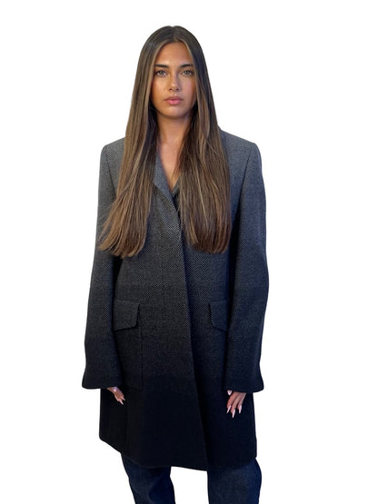 Akris Punto Black / Grey Wool Gradient Coat. Size: 8