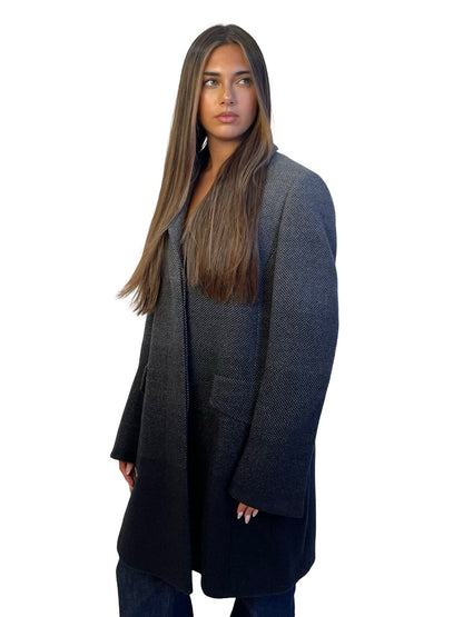 Akris Punto Black / Grey Wool Gradient Coat. Size: 8