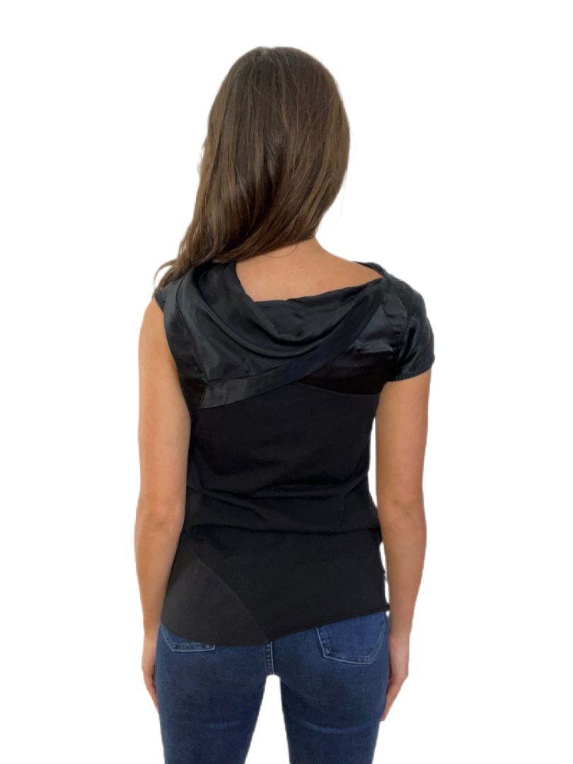 Rick Owens Black Tunic Top w Leather & Silk Detailing. Size: 34