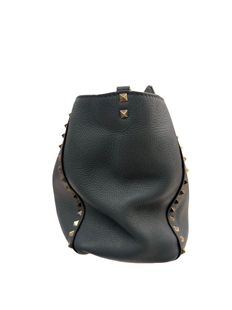 Valentino Garavani Blue Large Studded Rockstud Leather 'Trapeze' Crossbody Bag.
