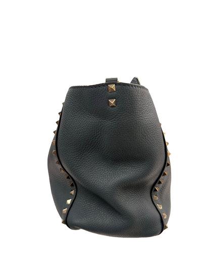 Valentino Garavani Blue Large Studded Rockstud Leather 'Trapeze' Crossbody Bag.