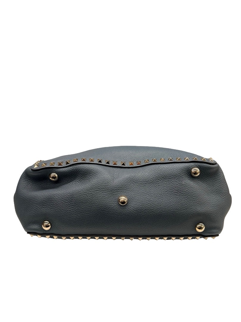 Valentino Garavani Blue Large Studded Rockstud Leather 'Trapeze' Crossbody Bag.
