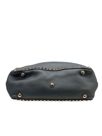 Valentino Garavani Blue Large Studded Rockstud Leather 'Trapeze' Crossbody Bag.