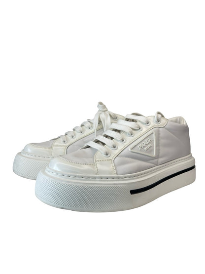 Prada White Macro Re-Nylon & Brushed Leather Platform Sneaker. Size: 7 Mens