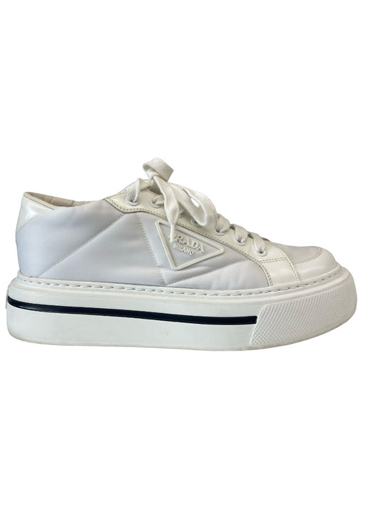 Prada White Macro Re-Nylon & Brushed Leather Platform Sneaker. Size: 7 Mens