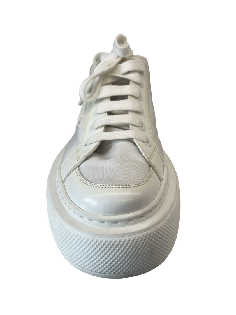 Prada White Macro Re-Nylon & Brushed Leather Platform Sneaker. Size: 7 Mens