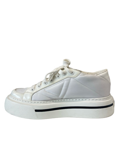 Prada White Macro Re-Nylon & Brushed Leather Platform Sneaker. Size: 7 Mens