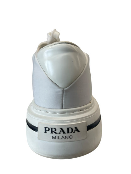 Prada White Macro Re-Nylon & Brushed Leather Platform Sneaker. Size: 7 Mens