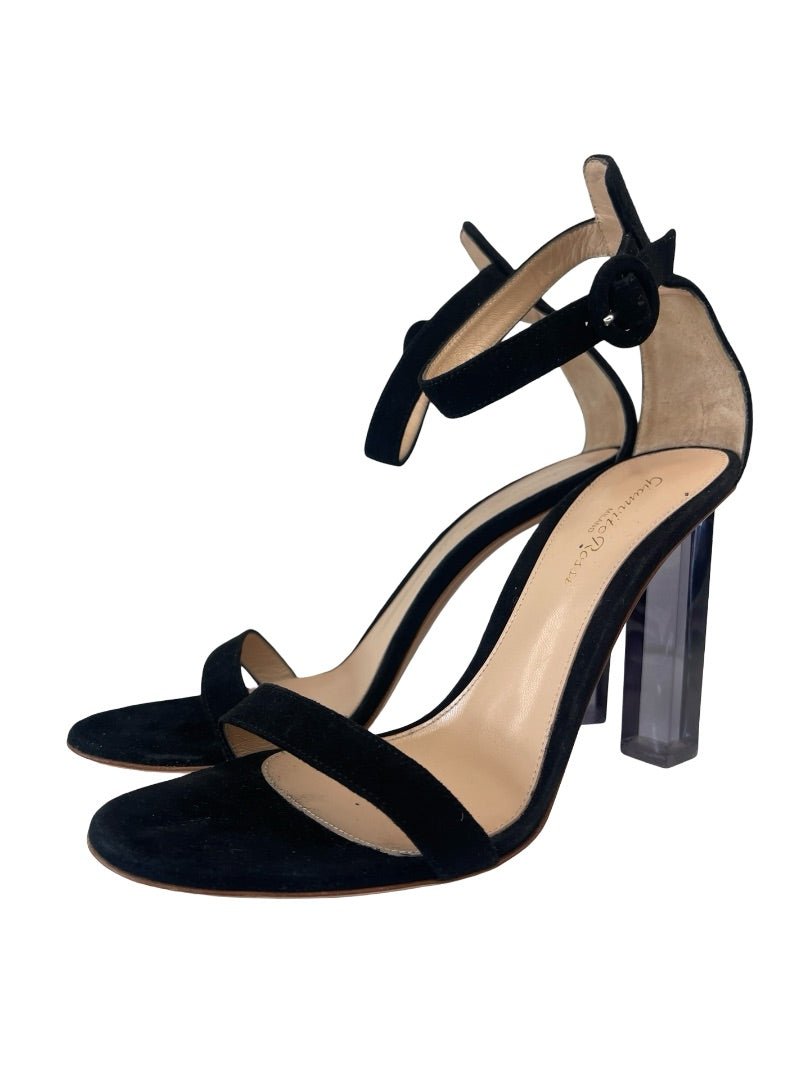 Gianvito Rossi Black Suede Translucent Block Heel. Size: 38.5