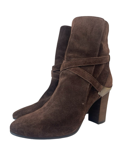 Lanvin Brown Suede Block Heel Ankle Boot. Size: 39