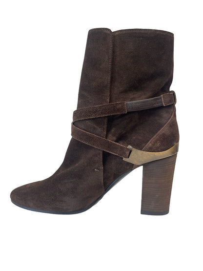 Lanvin Brown Suede Block Heel Ankle Boot. Size: 39