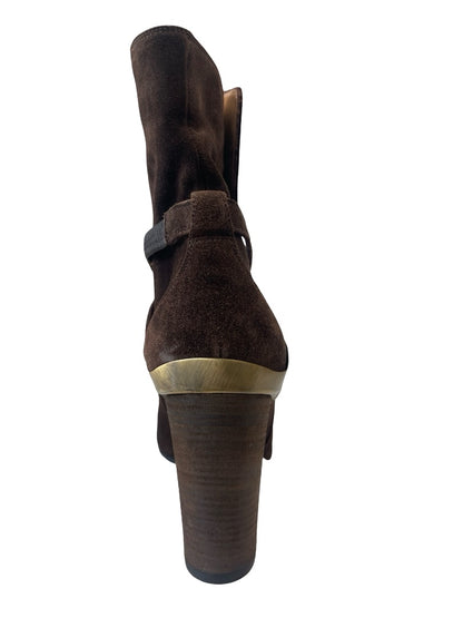 Lanvin Brown Suede Block Heel Ankle Boot. Size: 39