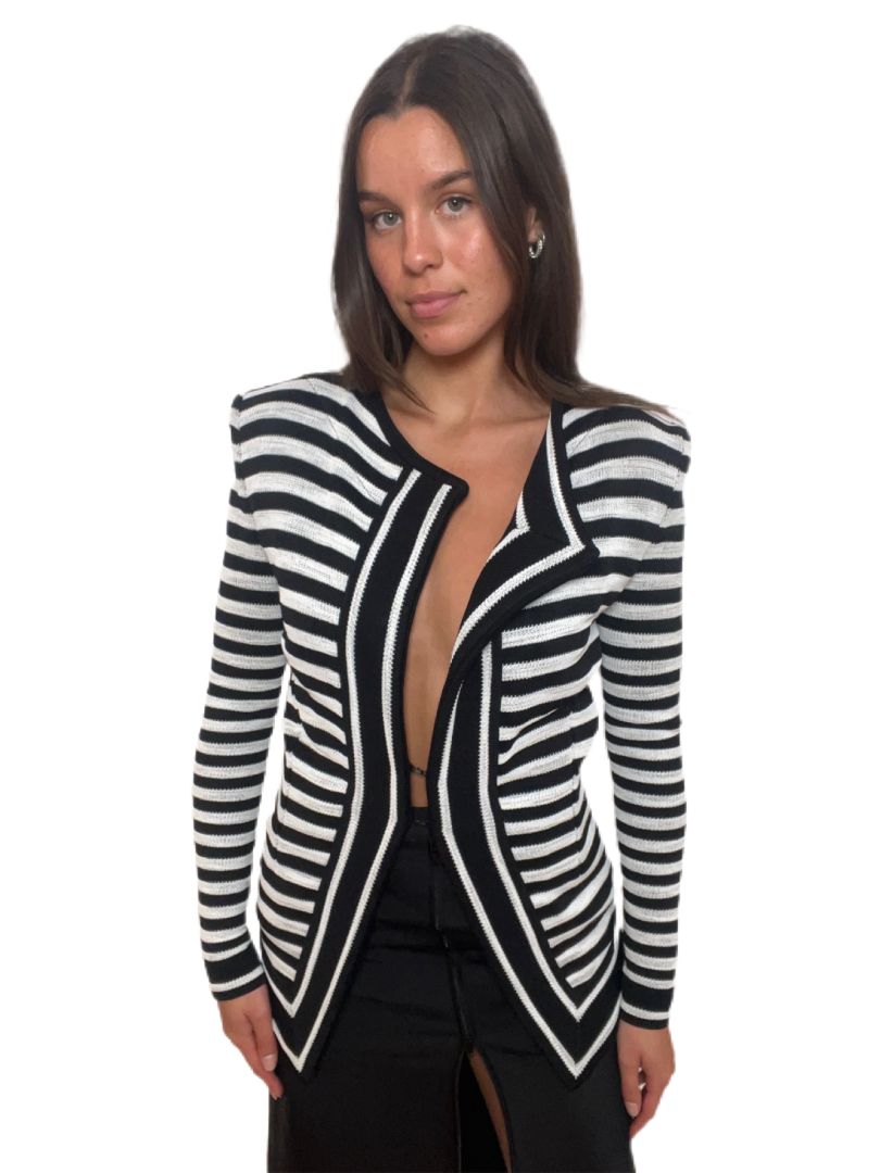 Balmain Black & White Striped Jacket. Size: 38