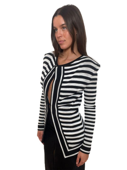 Balmain Black & White Striped Jacket. Size: 38
