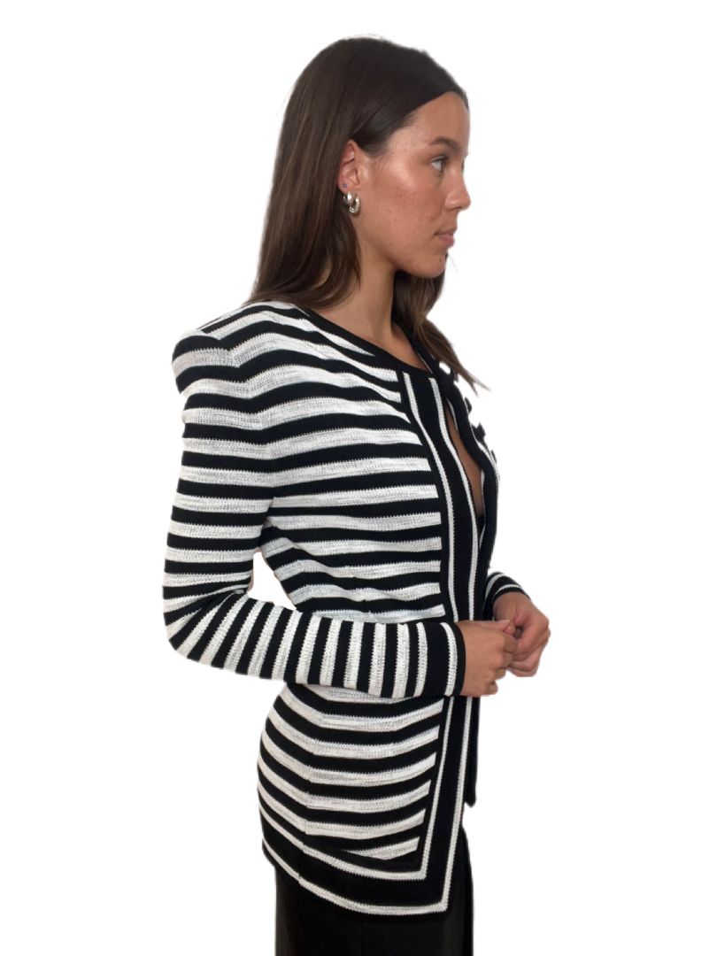 Balmain Black & White Striped Jacket. Size: 38
