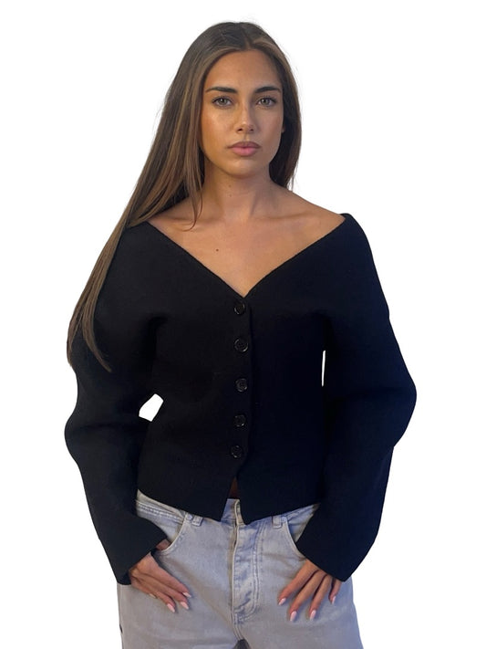 Eaves Black Textured Wool 'Arlet' Cardigan. Size: XS