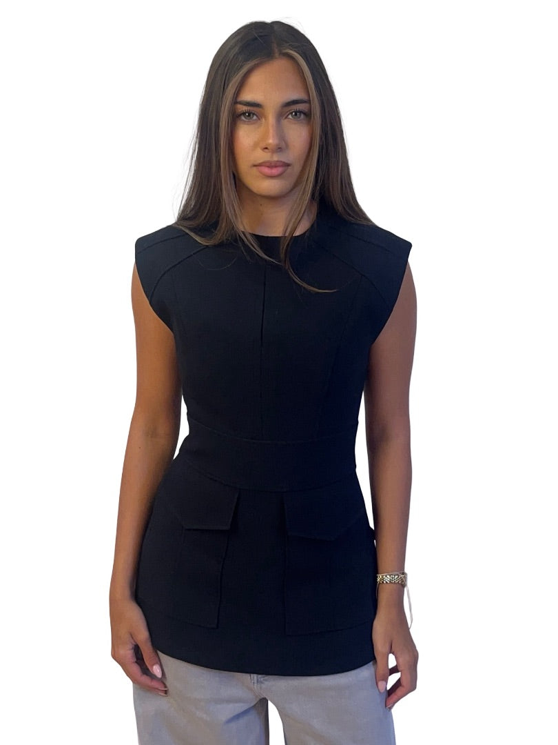 Burberry Black Wool Sleeveless Utility Top. Size: UK 2