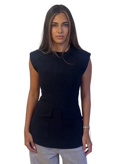 Burberry Black Wool Sleeveless Utility Top. Size: UK 2