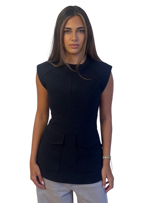 Burberry Black Wool Sleeveless Utility Top. Size: UK 2