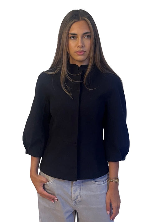 MaxMara Black Collarless Pleated Sleeve Jacket. Size: 6