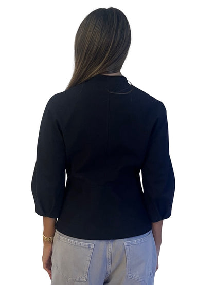 MaxMara Black Collarless Pleated Sleeve Jacket. Size: 6