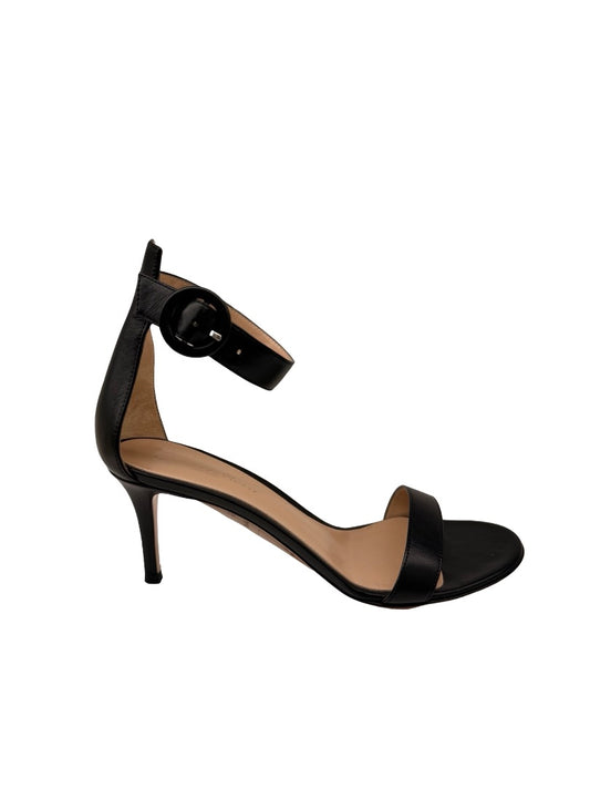 Gianvito Rossi Black 'Portofino' Ankle Strap Heels. Size: 38.5