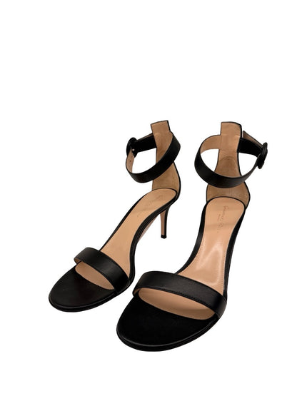 Gianvito Rossi Black 'Portofino' Ankle Strap Heels. Size: 38.5