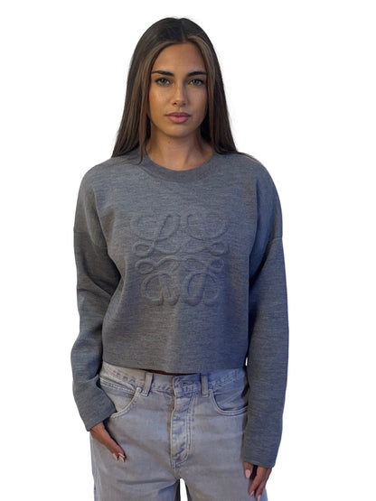 Loewe Grey Cropped Wool Anagram Sweater. Size: S