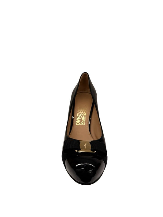 Salvatore Ferragamo Black Patent Leather Platform Pumps. Size: 9