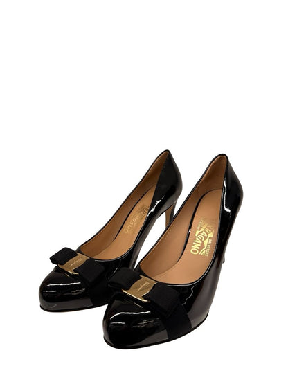 Salvatore Ferragamo Black Patent Leather Platform Pumps. Size: 9