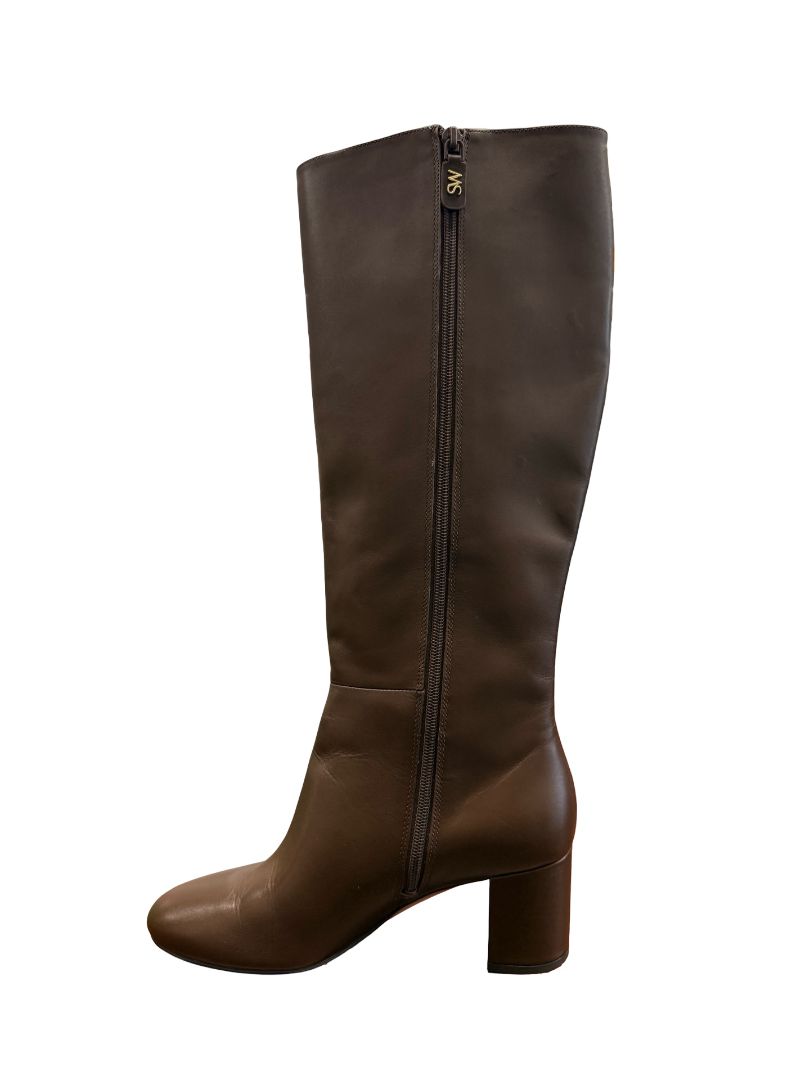 Stuart Weitzman Brown Block Heel Leather Boot. Size: 9.5