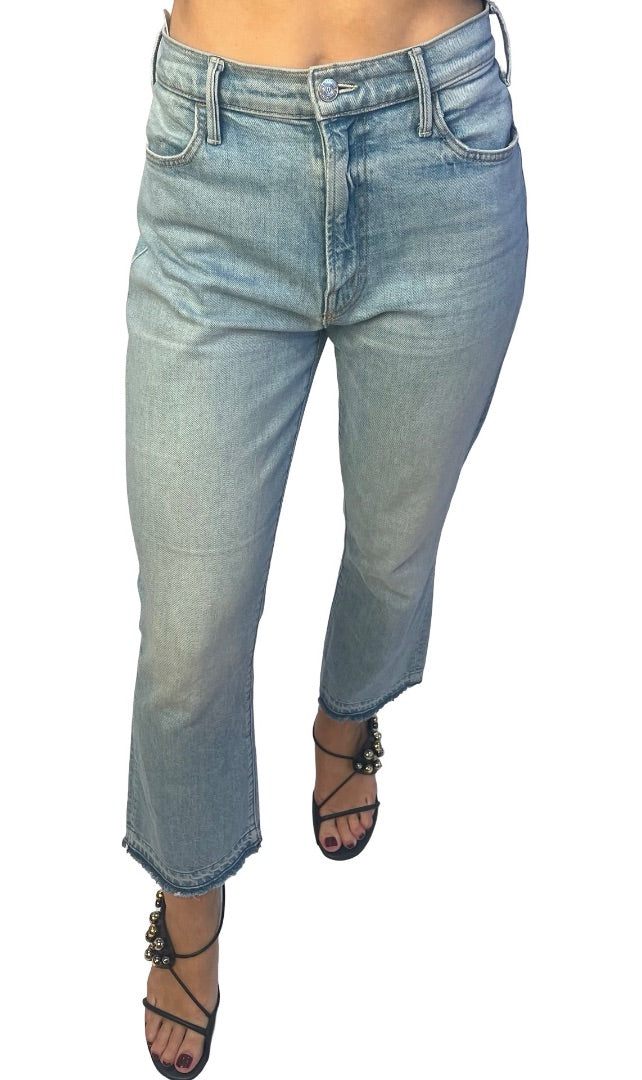 Mother Superior Blue Light Wash The Hustler Ankle Undone Hem. Size: 29