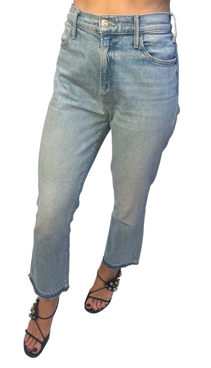 Mother Superior Blue Light Wash The Hustler Ankle Undone Hem. Size: 29