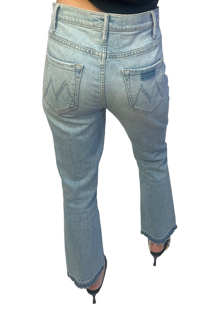 Mother Superior Blue Light Wash The Hustler Ankle Undone Hem. Size: 29