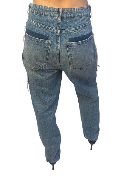 Essentiel Antwerp Blue Side Fray Button Fly Jeans. Size: 30