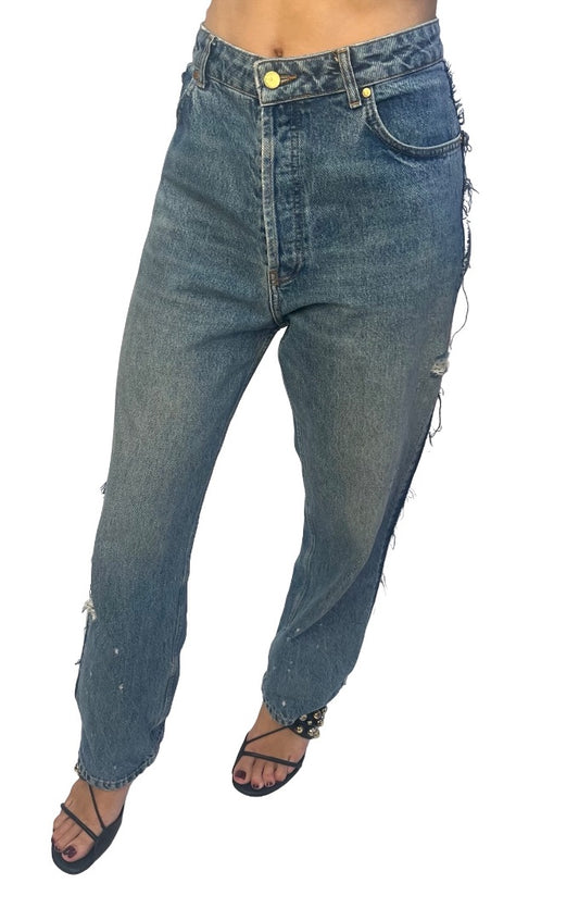Essentiel Antwerp Blue Side Fray Button Fly Jeans. Size: 30
