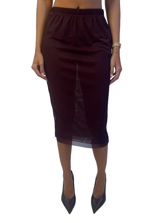 Camilla & Marc Burgundy 'Enigma' Sheer Skirt. Size: 6