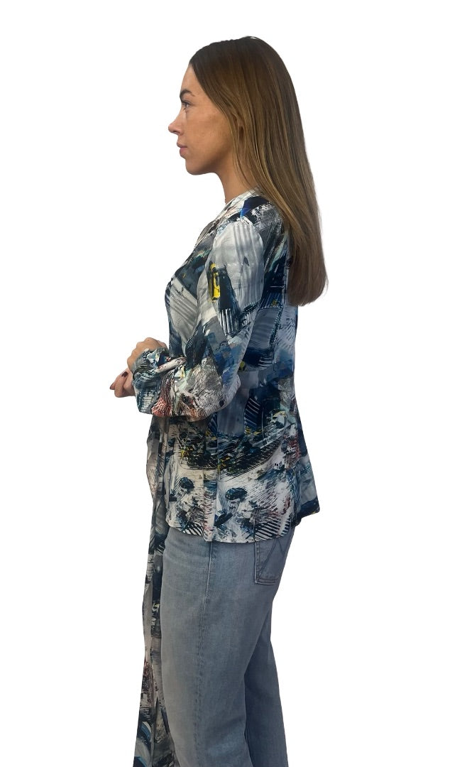 Scanlan Theodore Blue / Multi-Colour Silk Street Print Blouse. Size: 8