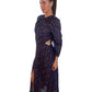 Bianca Spender Long Maxi Dress Long Sleeve Burgundy & Blue. Size: 8
