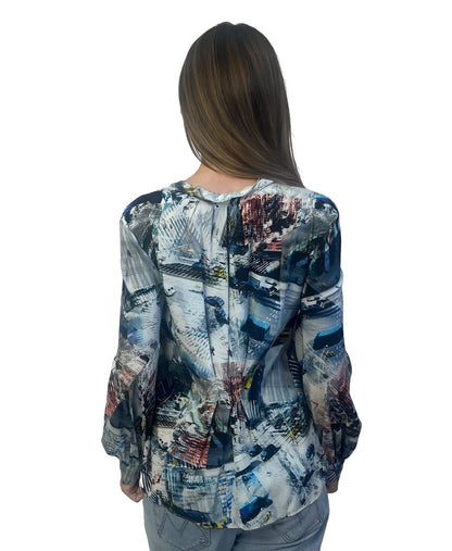 Scanlan Theodore Blue / Multi-Colour Silk Street Print Blouse. Size: 8