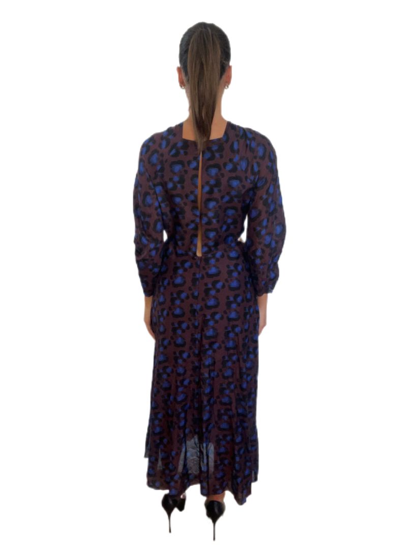 Bianca Spender Long Maxi Dress Long Sleeve Burgundy & Blue. Size: 8