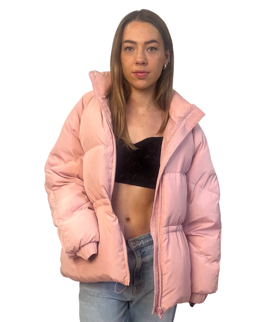Ganni Pink Duck Down Puffer Coat. Size: 42