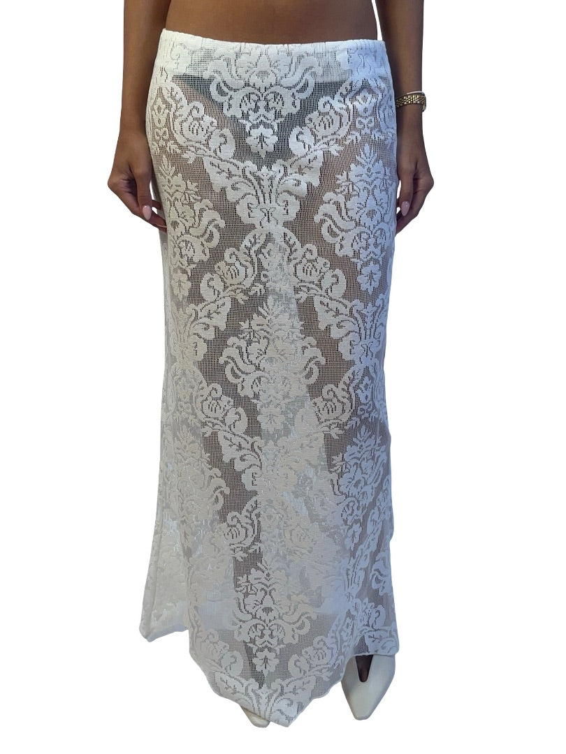 Yellow The Label White Lace 'Soren' Maxi Skirt. Size: S