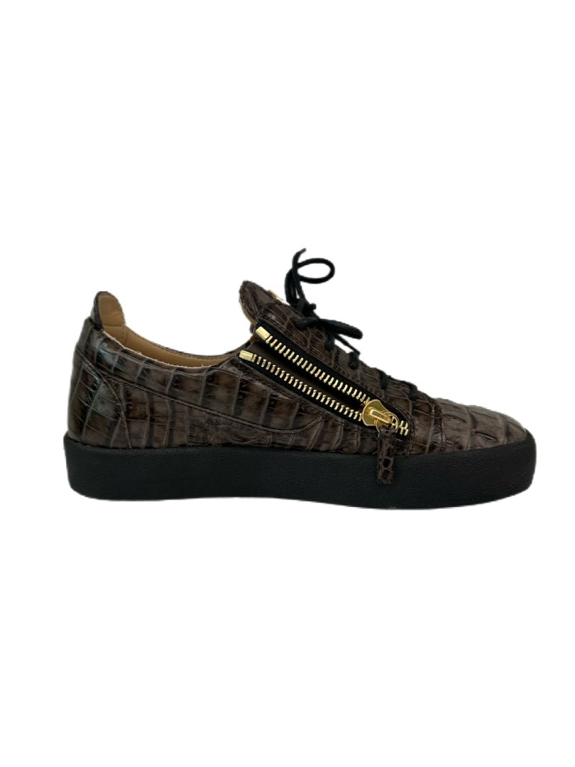 Giuseppe Zanotti Brown Crocodile Low Top Sneakers. Size: 40