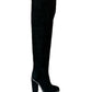 Balmain Black Knee High Suede Boots w Silver Chain Detailing. Size: 38