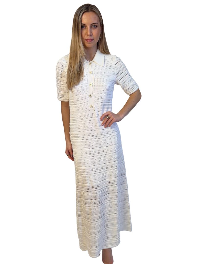 Rebecca Vallance White 'Magnolia' Knit Polo Midi Dress. Size: L