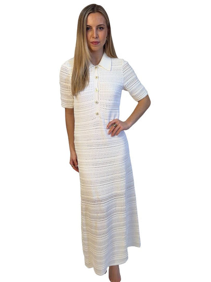 Rebecca Vallance White 'Magnolia' Knit Polo Midi Dress. Size: L