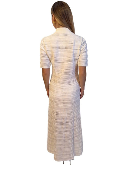 Rebecca Vallance White 'Magnolia' Knit Polo Midi Dress. Size: L