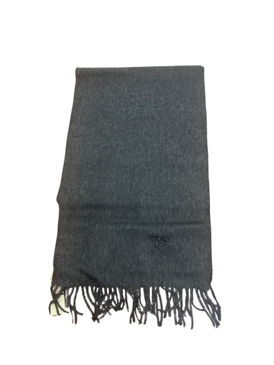 Burberry Charcoal Grey Cashmere Scarf w/ Embroidered Logo. Size: